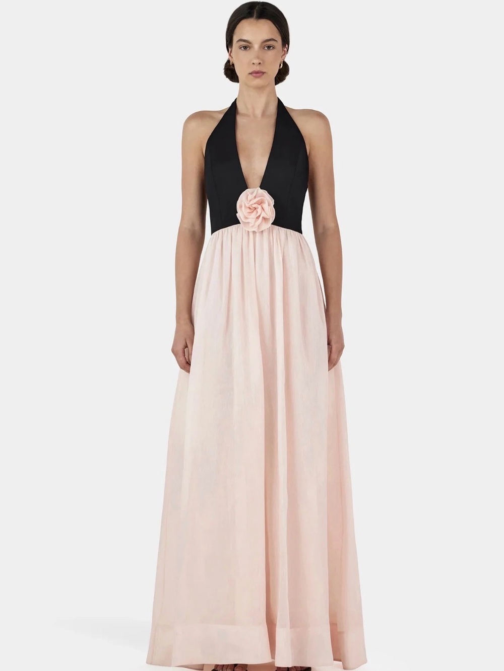 Hansen & Gretel Halter Maxi Dress in Black and Blush